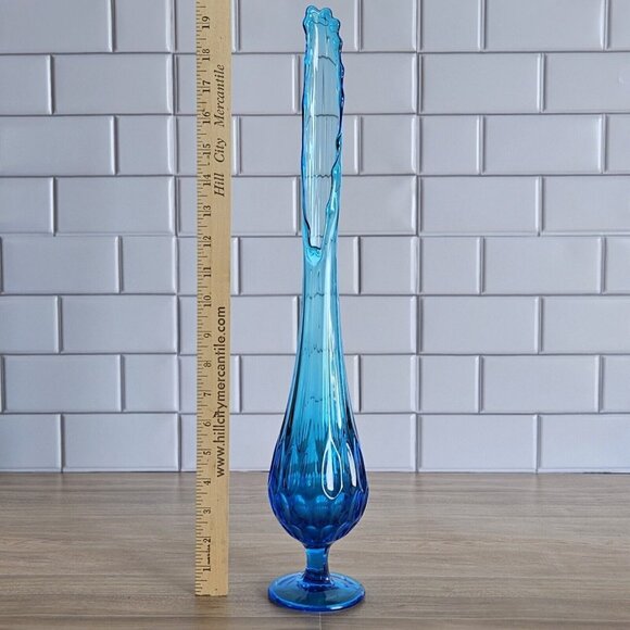 MCM Fenton Glass Sapphire Colonial Blue Tall Swung Vase 19.5 Tall Thumbprint VTG - Picture 4 of 16